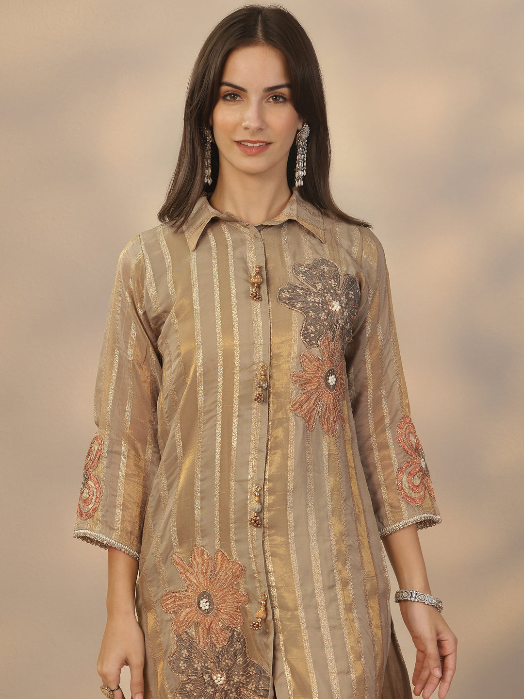 Grey Embroidered Organza Co-Ord Sets