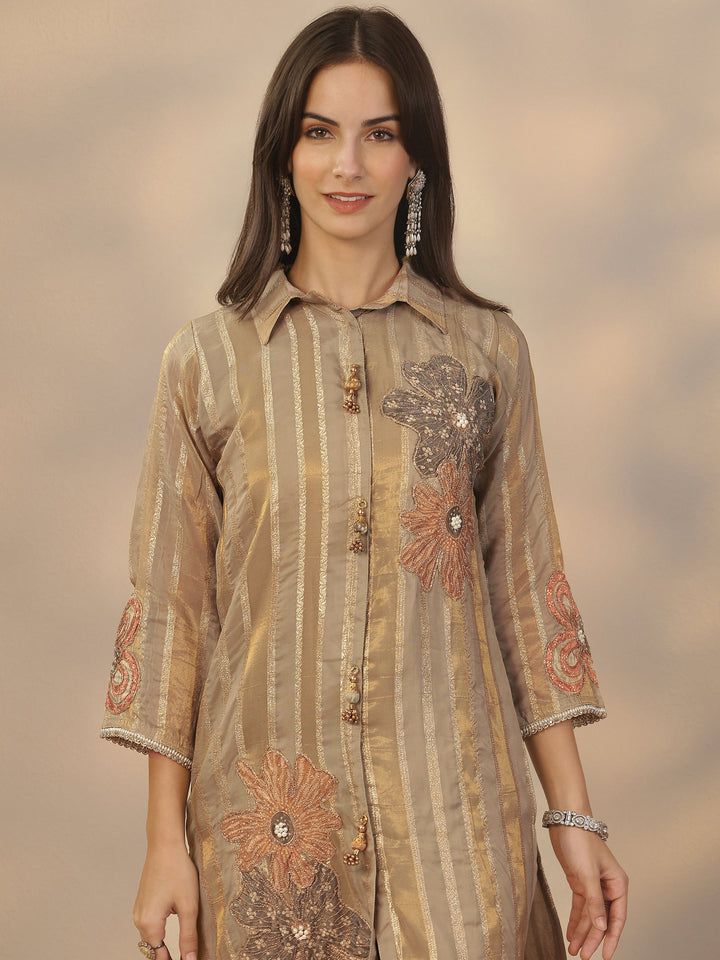 Grey Embroidered Organza Co-Ord Sets