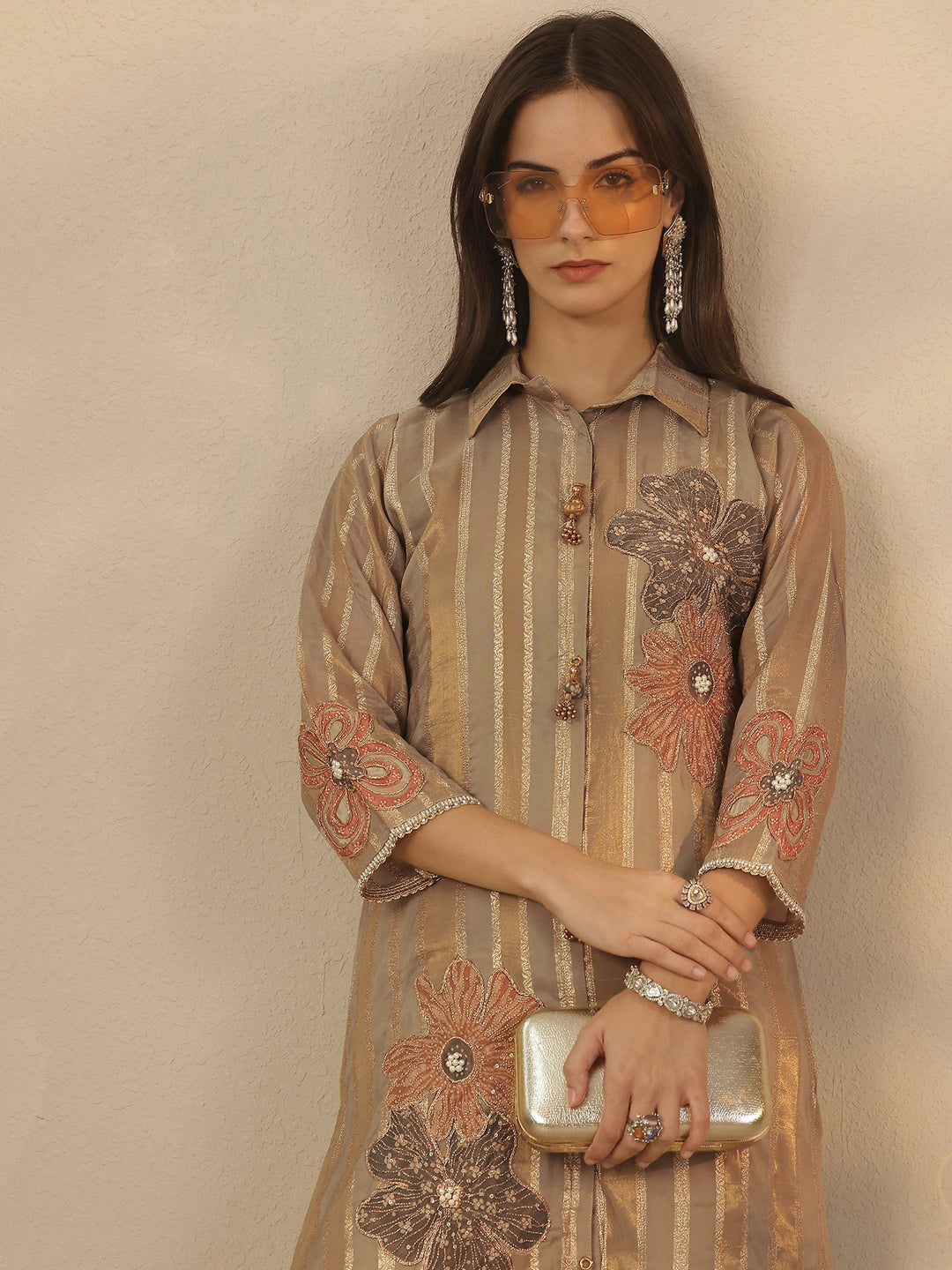 Grey Embroidered Organza Co-Ord Sets