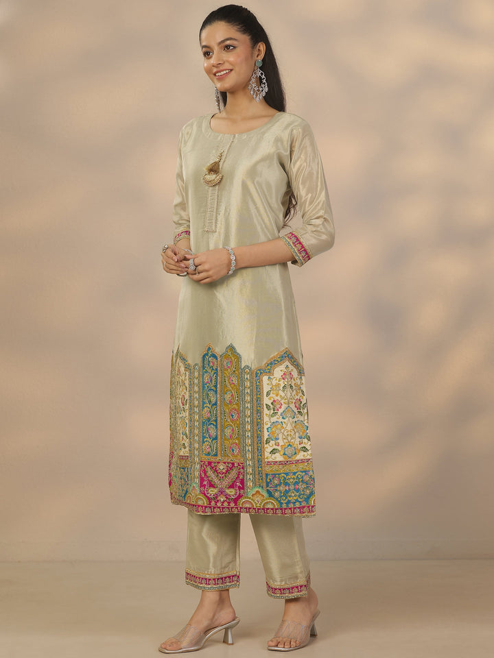 Libas Art Grey Embroidered Organza Straight Suit Set With Dupatta