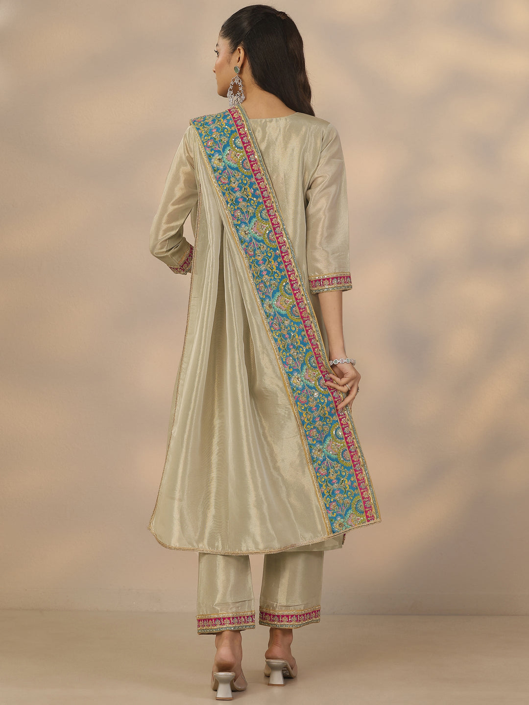 Libas Art Grey Embroidered Organza Straight Suit Set With Dupatta