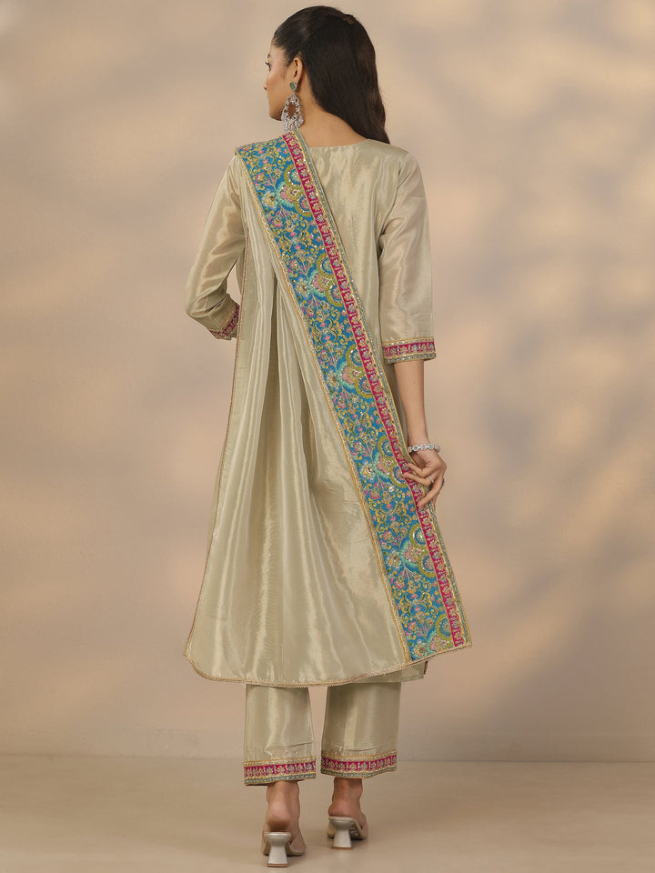 Libas Art Grey Embroidered Organza Straight Suit Set With Dupatta