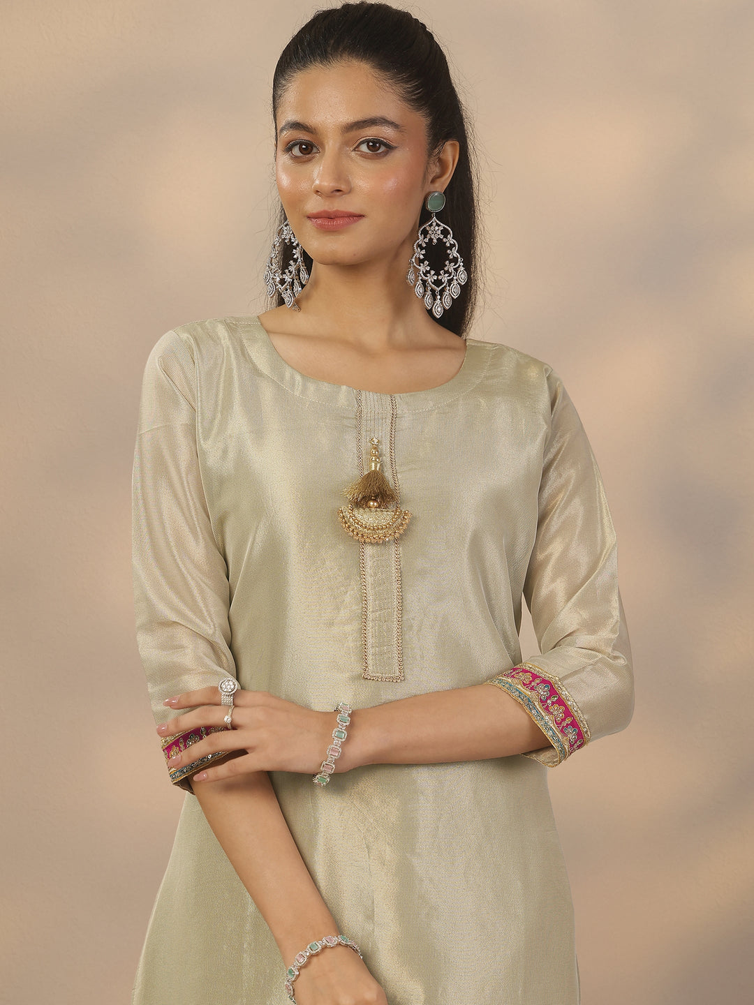 Libas Art Grey Embroidered Organza Straight Suit Set With Dupatta