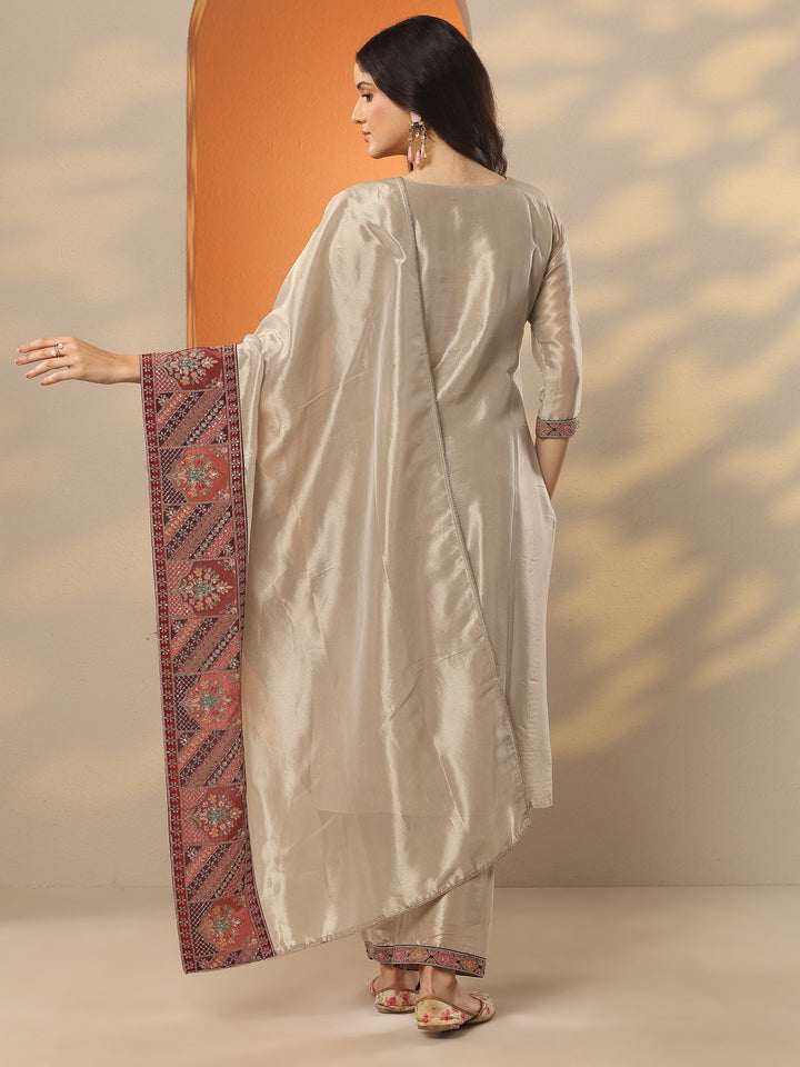 Libas Art Grey Woven Design Organza Straight Suit Set With Dupatta