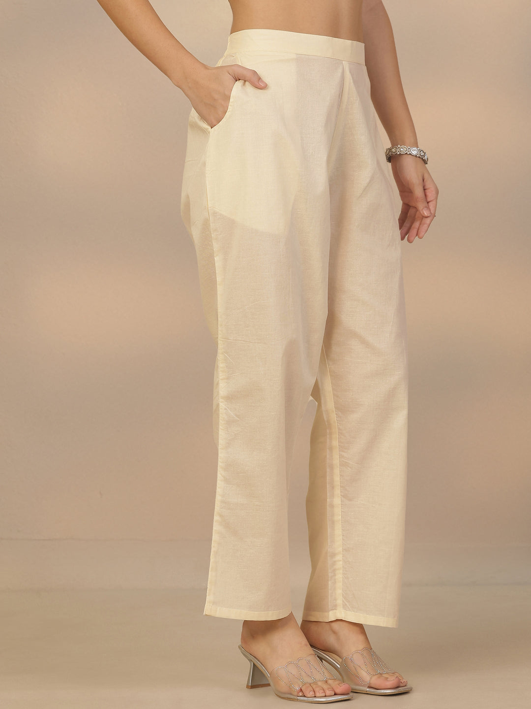 Off White Woven Design Silk Blend Straight Suit Set With Dupatta