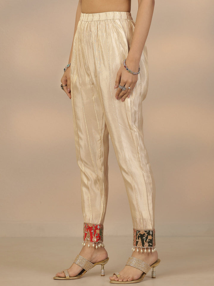 Off White Woven Design Silk Blend Straight Suit Set With Dupatta
