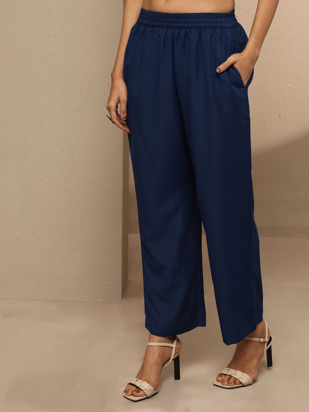 Navy Blue Embroidered Silk blend Straight Suit Set With Dupatta