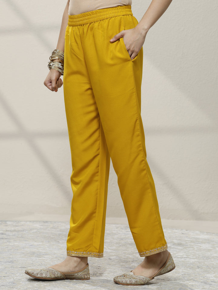 Mustard Embroidered Silk Blend Straight Suit Set With Dupatta