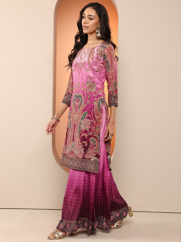 Libas Art Purple Printed Crepe Straight Suit Set With Dupatta