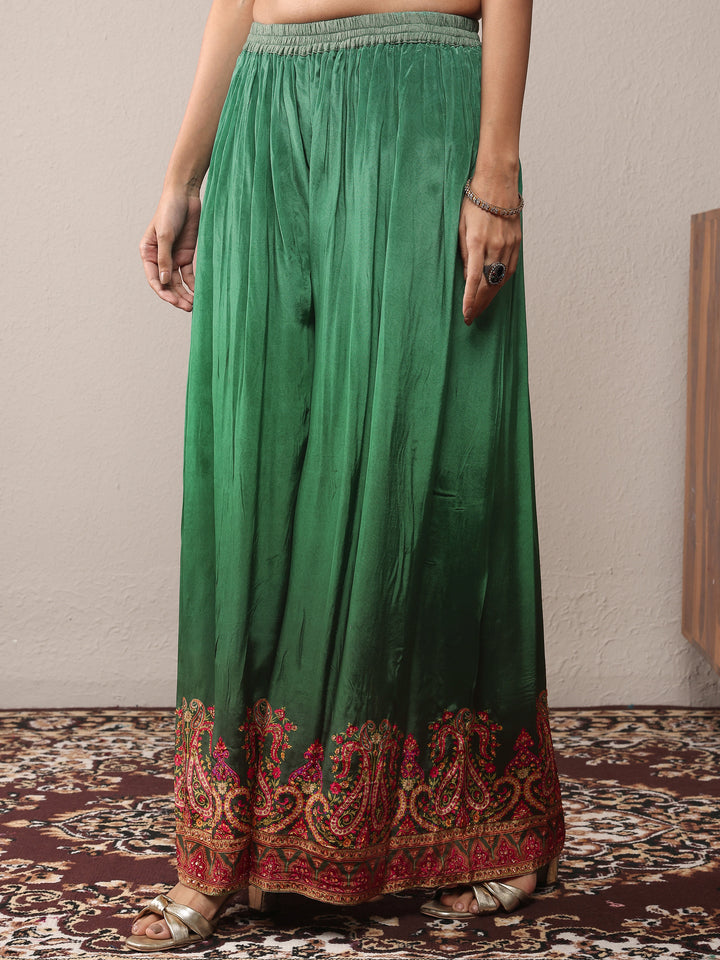 Libas Art Green Printed Silk Crepe Straight Suit Set With Dupatta