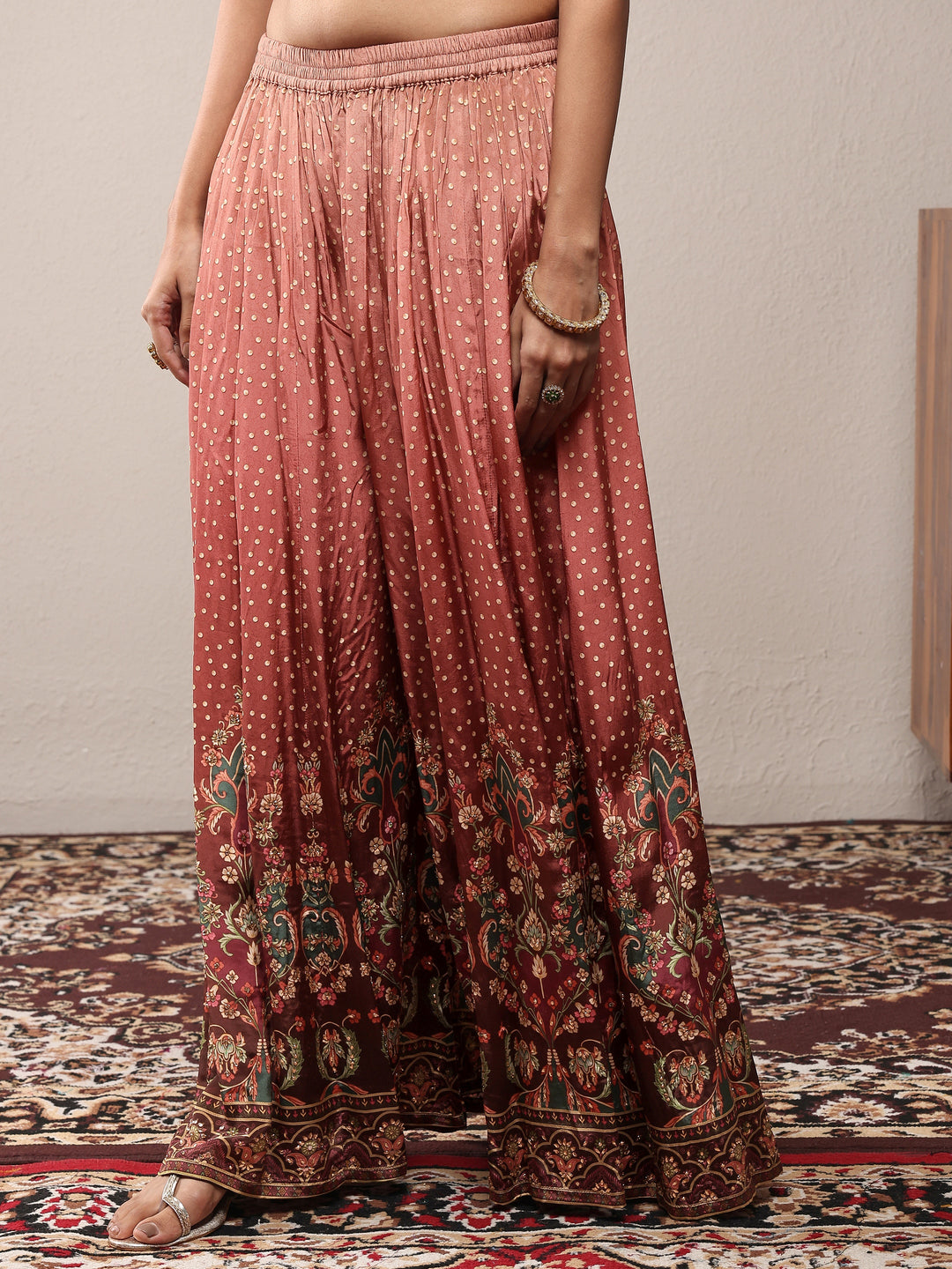 Libas Art Brown Printed Silk Crepe Straight Suit Set With Dupatta