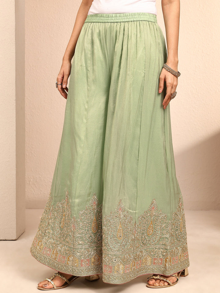 Libas Art Green Embroidered Silk Blend Straight Suit Set With Dupatta