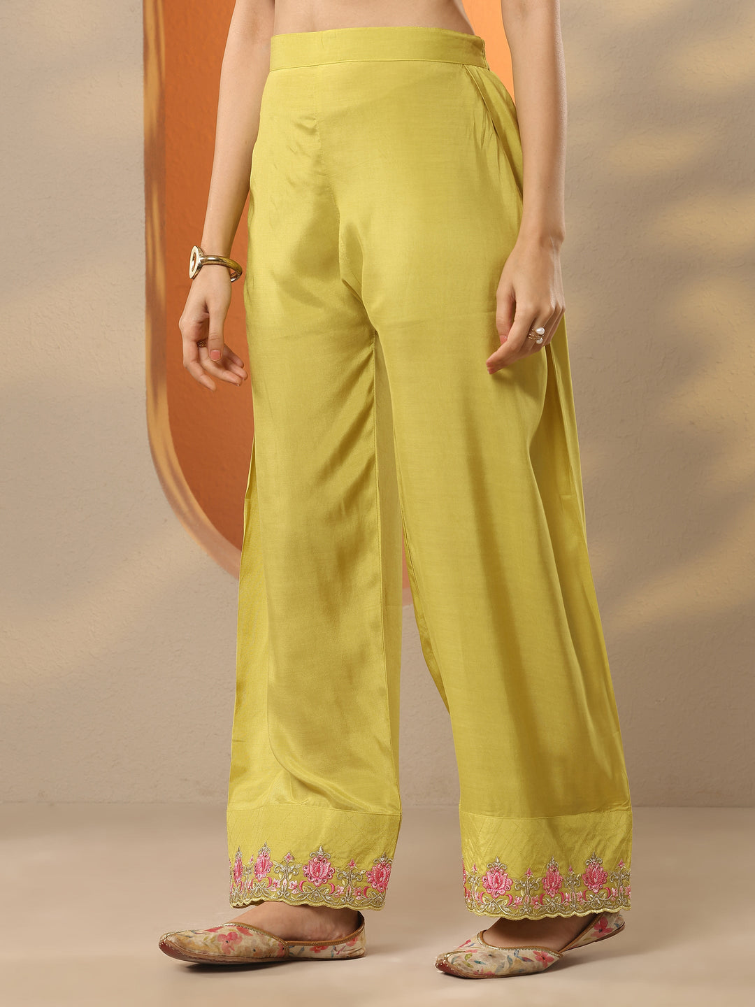 Yellow Embroidered Crepe Straight Suit Set With Dupatta