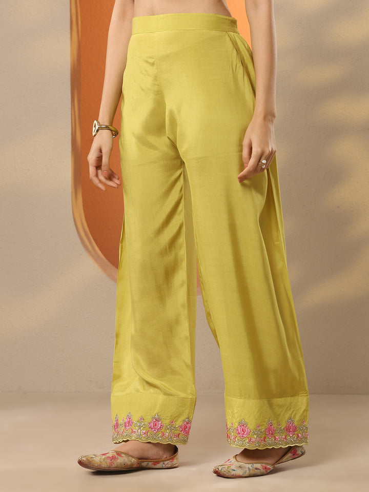 Yellow Embroidered Crepe Straight Suit Set With Dupatta