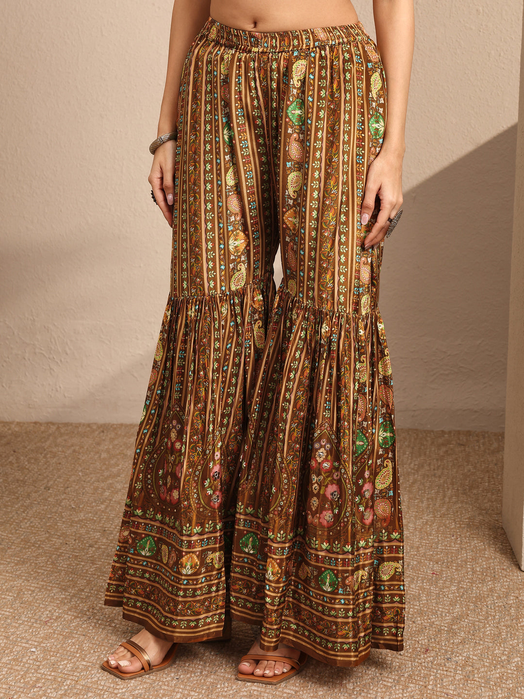 Brown Printed Crepe Straight Suit Set With Dupatta
