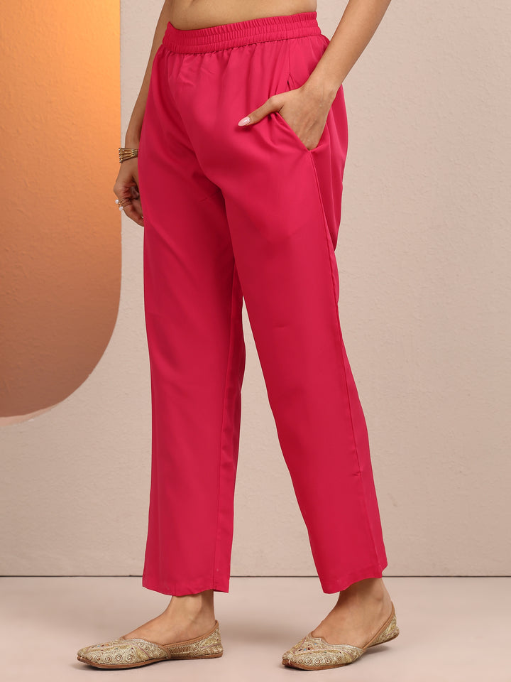 Coral Woven Design Silk Blend Straight Suit Set With Dupatta