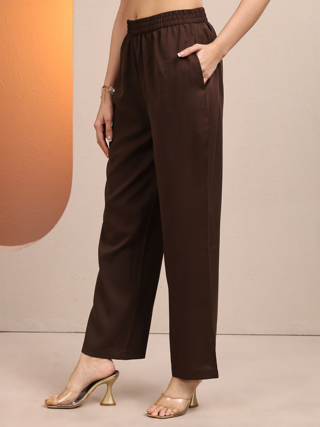 Brown Woven Design Silk Blend Straight Suit Set With Dupatta