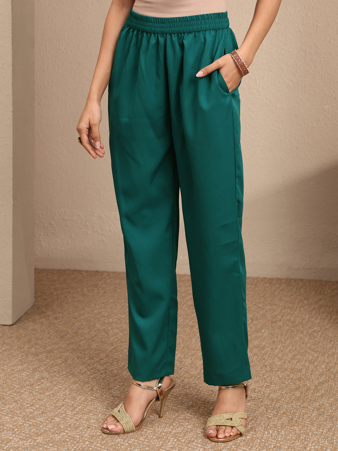 Green Woven Design Silk Blend Straight Suit Set With Dupatta