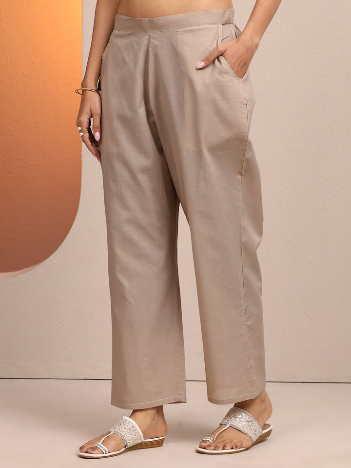 Beige Embroidered Silk blend Straight Suit Set With Dupatta