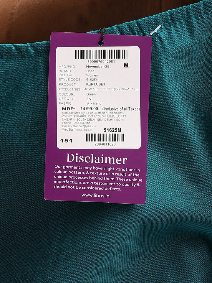 Green Embroidered Silk Blend Straight Suit Set With Dupatta