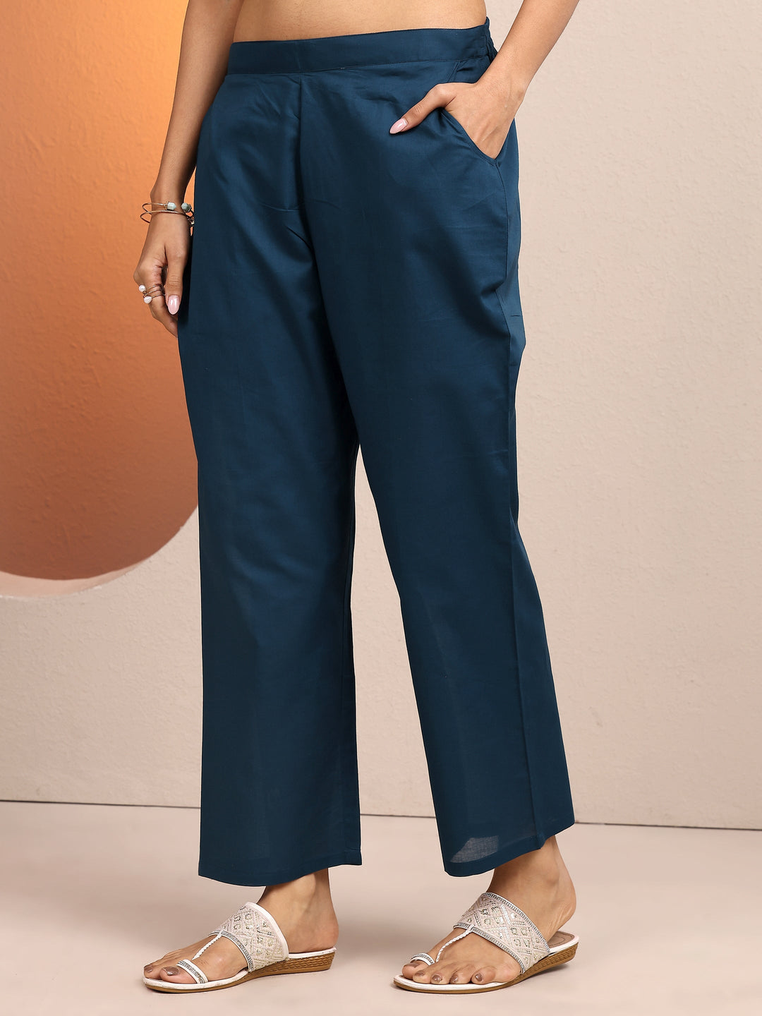 Teal Embroidered Silk blend Straight Suit Set With Dupatta