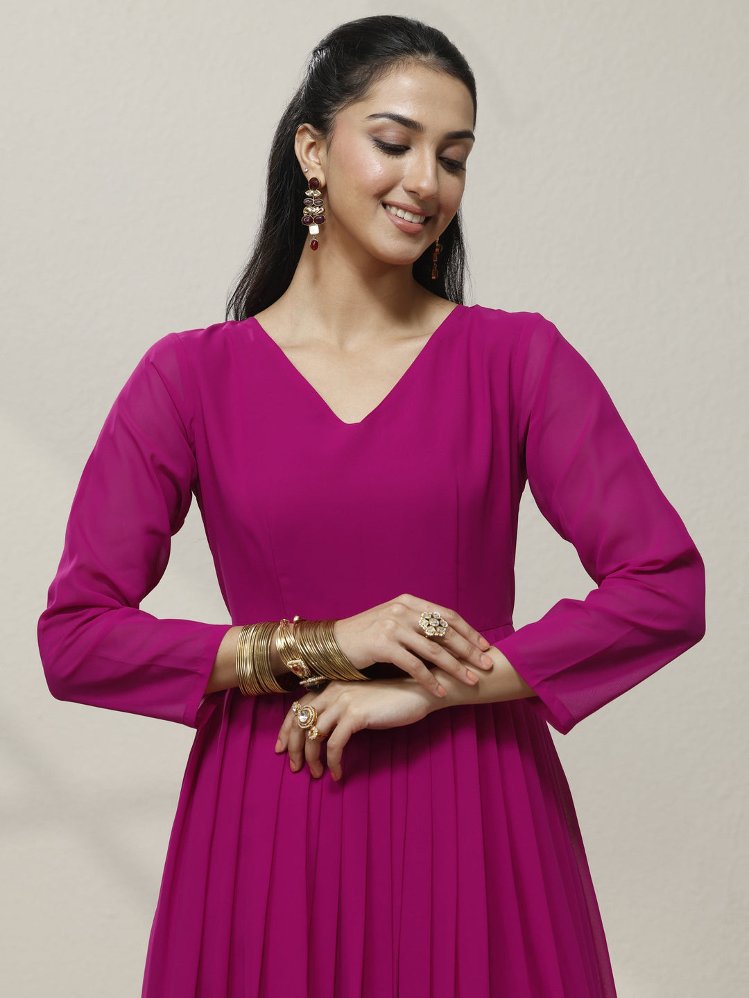 Pink Embellished Georgette Anarkali Suit Set With Dupatta