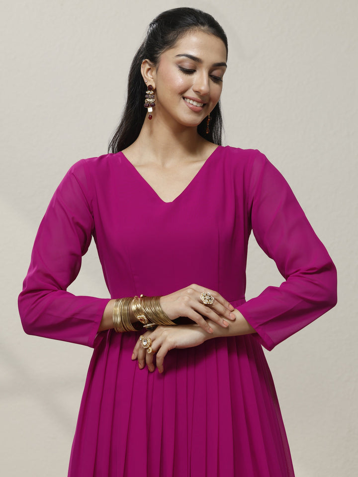 Pink Embellished Georgette Anarkali Suit Set With Dupatta