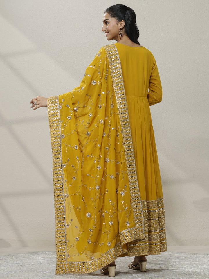 Mustard Embellished Georgette Anarkali Suit Set With Dupatta