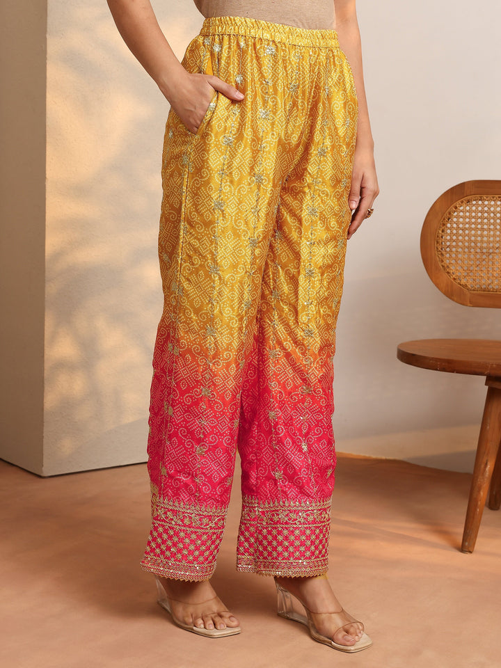 Mustard Embroidered Chinon Straight Suit Set With Dupatta