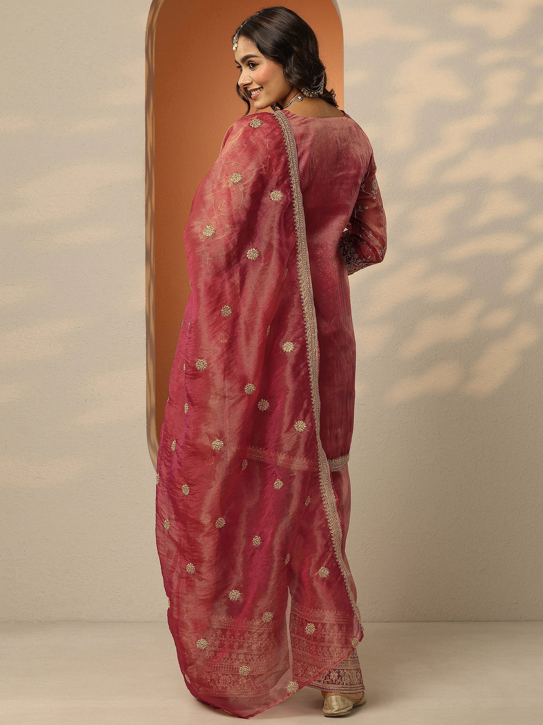 Libas Art Pink Embroidered Organza Straight Suit Set With Dupatta