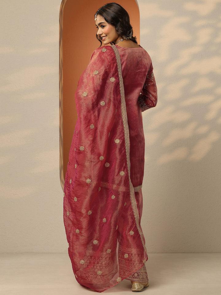 Libas Art Purple Embroidered Organza Straight Suit Set With Dupatta