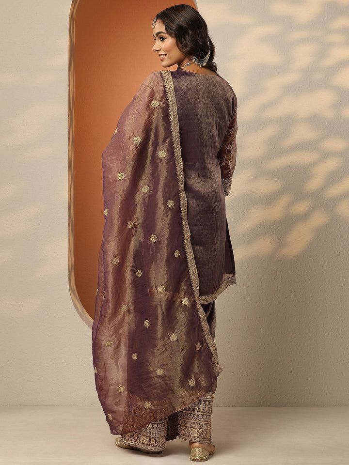 Libas Art Pink Embroidered Organza Straight Suit Set With Dupatta