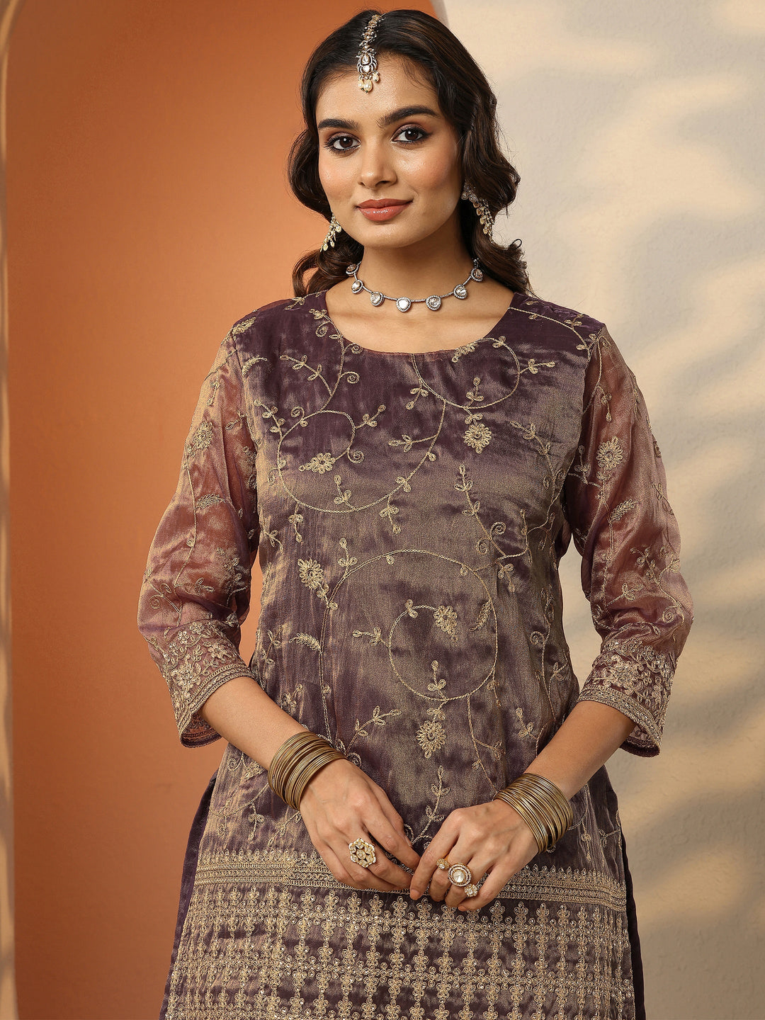 Libas Art Pink Embroidered Organza Straight Suit Set With Dupatta