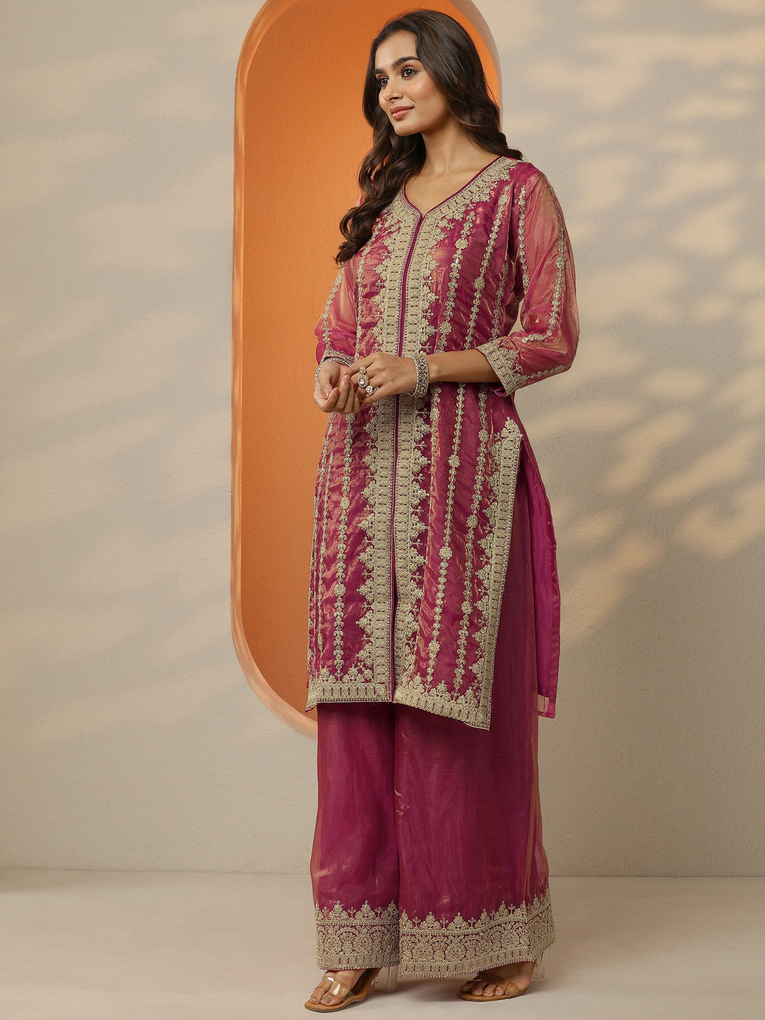 Libas Art Pink Embroidered Organza Straight Suit Set With Dupatta