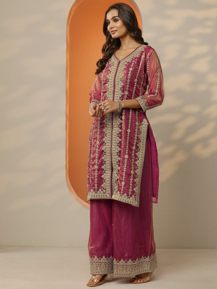 Libas Art Pink Embroidered Organza Straight Suit Set With Dupatta