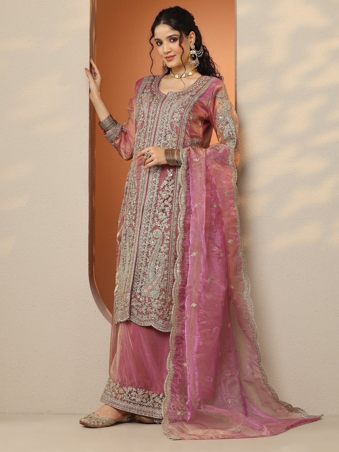 Libas Art Blue Embroidered Organza Straight Suit Set With Dupatta