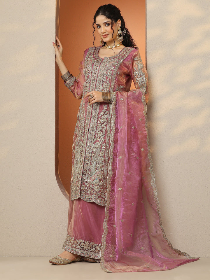 Libas Art Blue Embroidered Organza Straight Suit Set With Dupatta