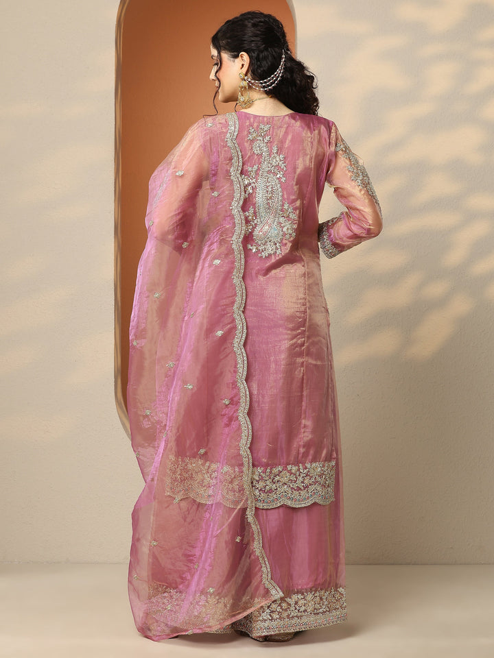 Libas Art Blue Embroidered Organza Straight Suit Set With Dupatta
