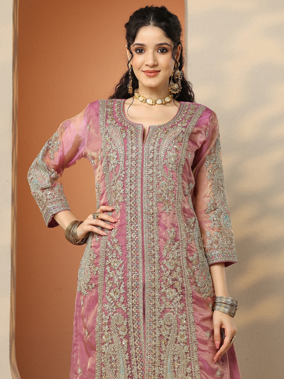 Libas Art Blue Embroidered Organza Straight Suit Set With Dupatta
