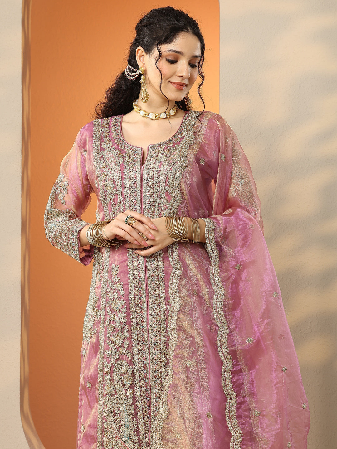 Libas Art Blue Embroidered Organza Straight Suit Set With Dupatta