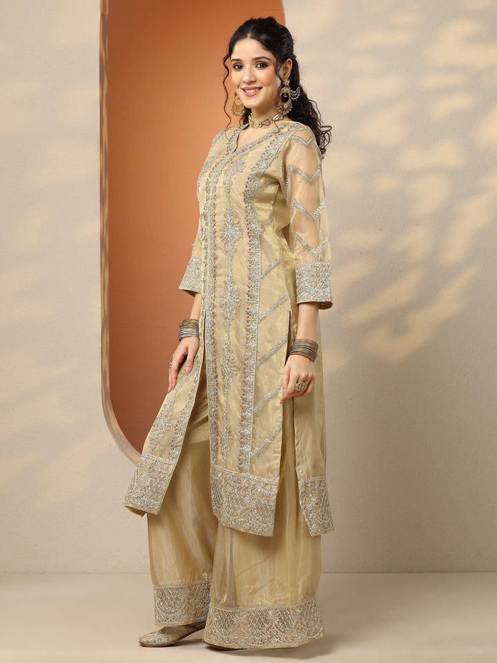 Libas Art Green Embroidered Organza Straight Suit Set With Dupatta
