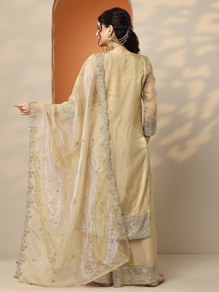 Libas Art Green Embroidered Organza Straight Suit Set With Dupatta