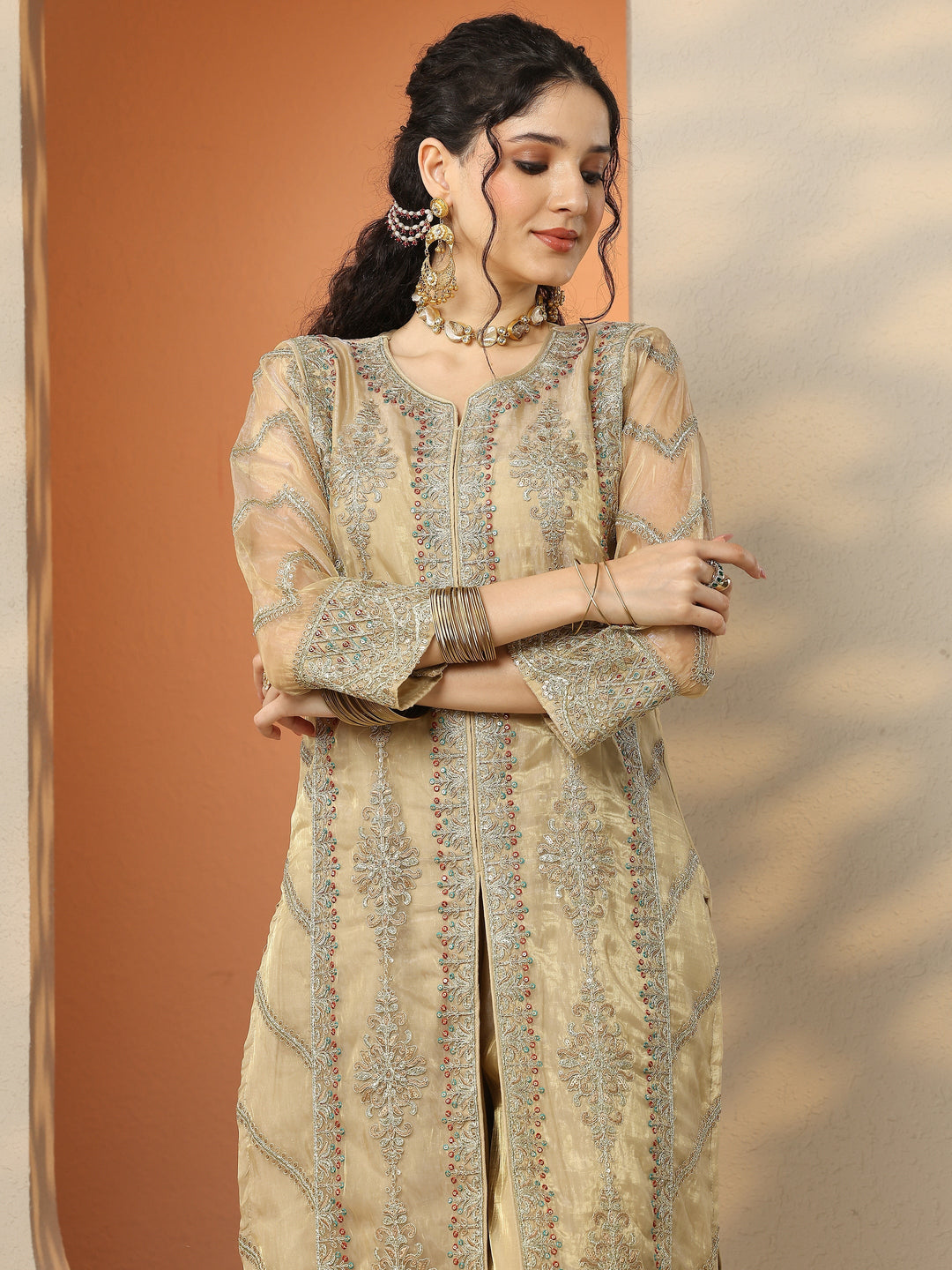 Libas Art Green Embroidered Organza Straight Suit Set With Dupatta
