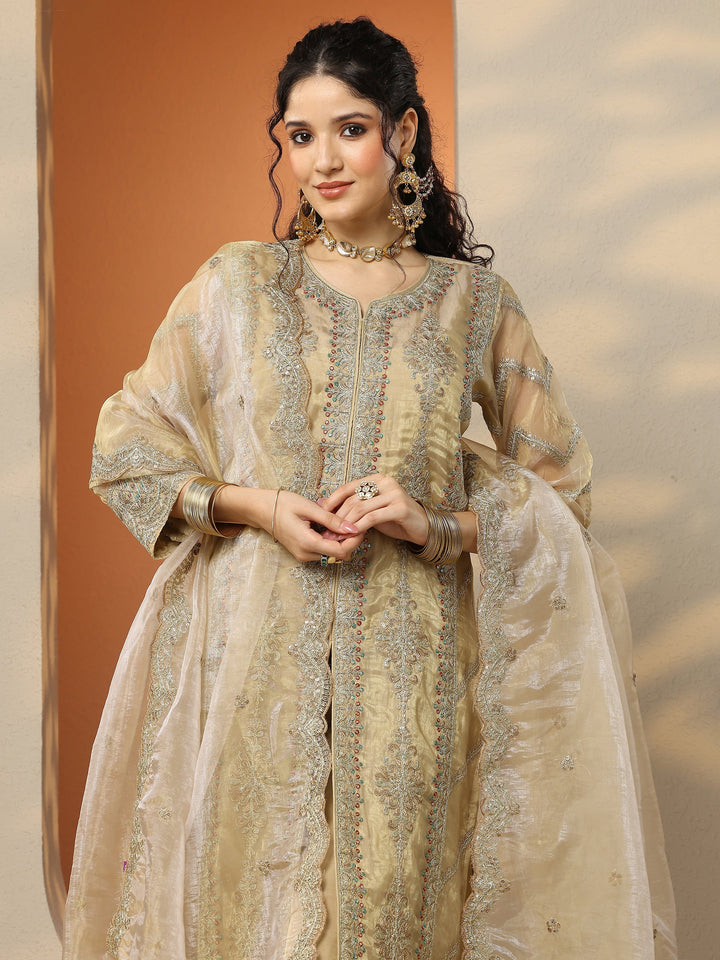 Libas Art Green Embroidered Organza Straight Suit Set With Dupatta