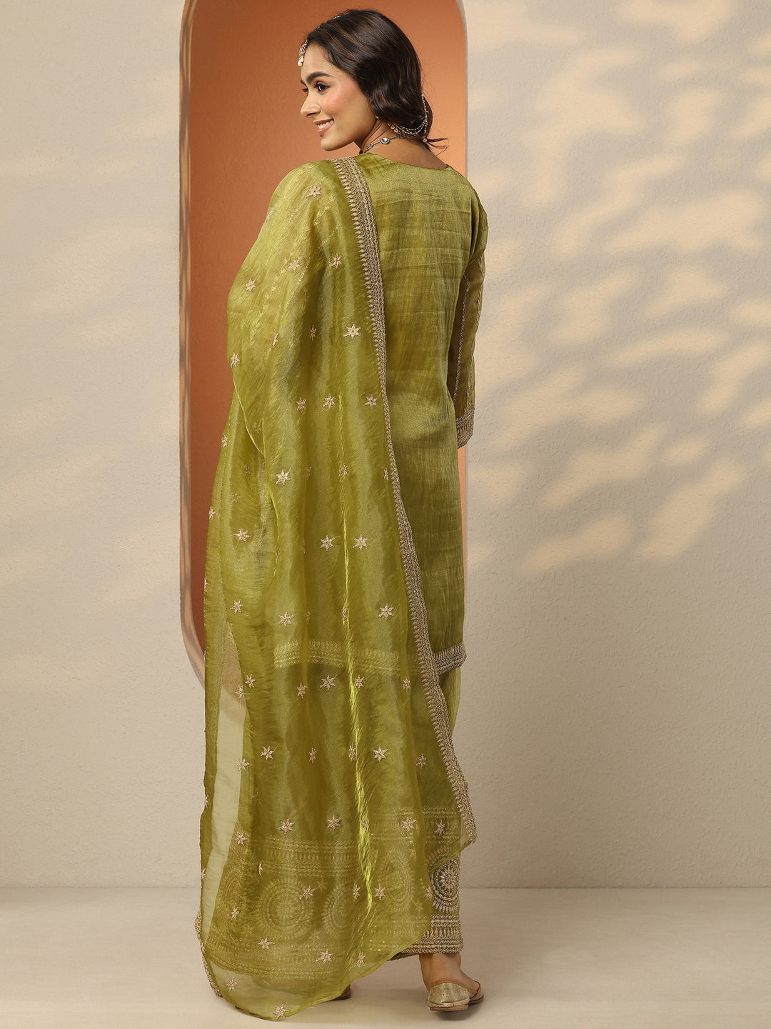 Libas Art Burgundy Embroidered Chinon Straight Suit Set With Dupatta