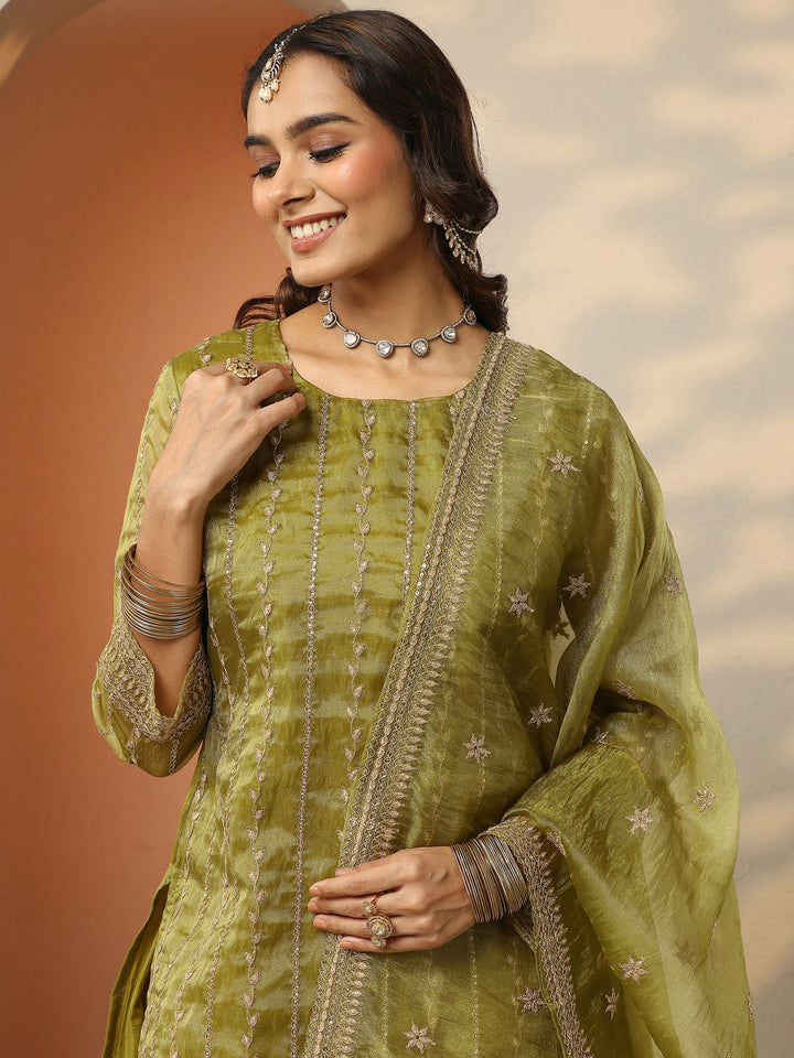 Libas Art Burgundy Embroidered Chinon Straight Suit Set With Dupatta