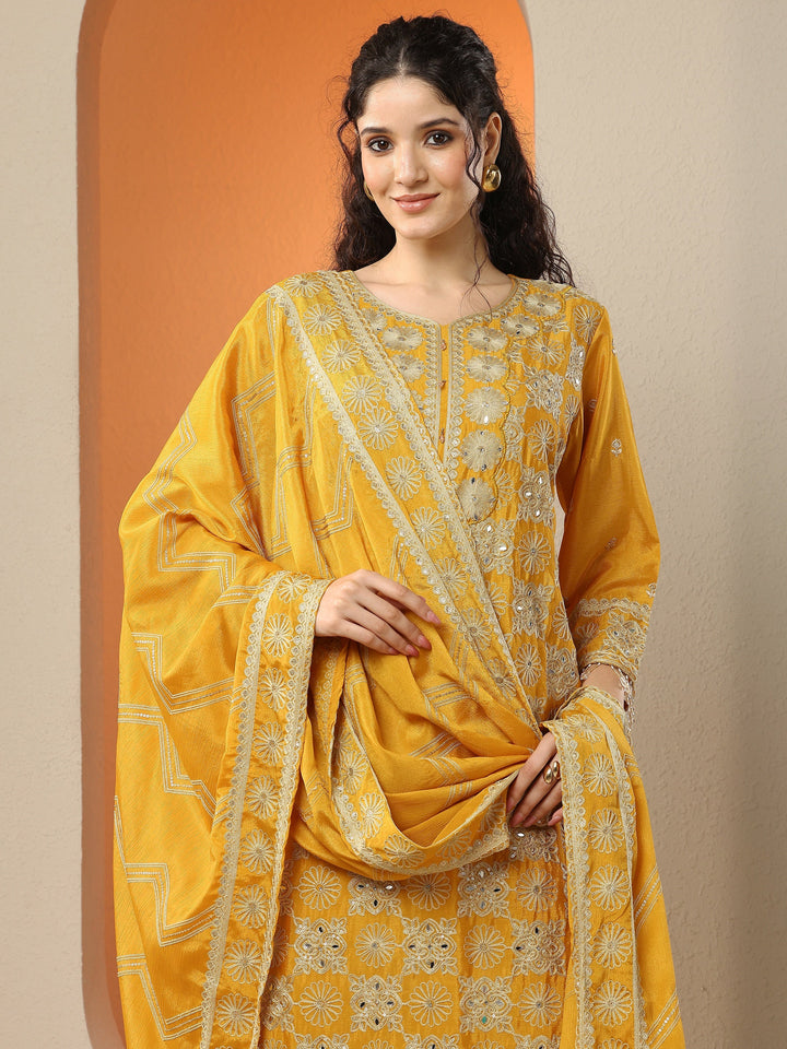 Libas Art Red Embroidered Chinon Straight Suit Set With Dupatta