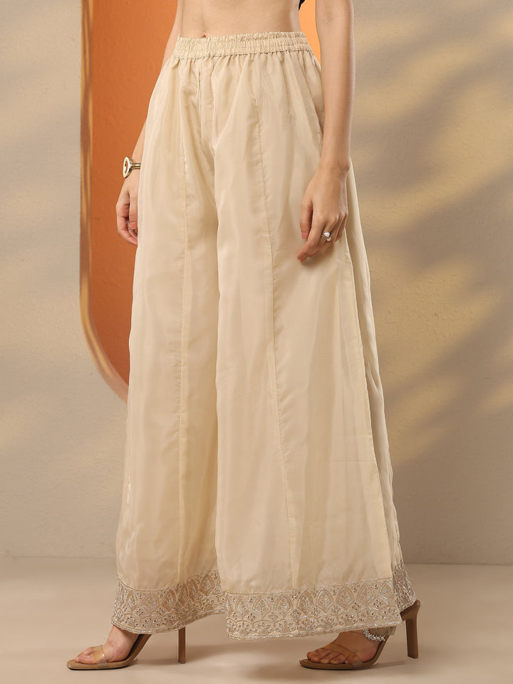 Libas Art Cream Embroidered Organza Straight Suit Set With Dupatta