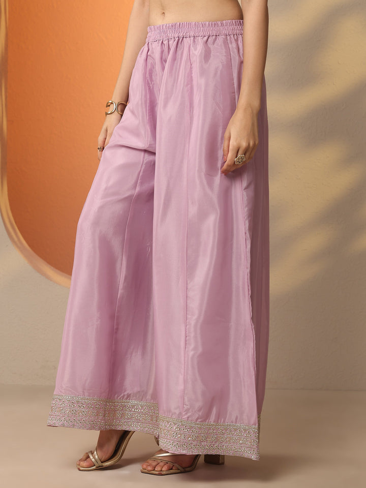 Libas Art Lavender Embroidered Organza Straight Suit Set With Dupatta