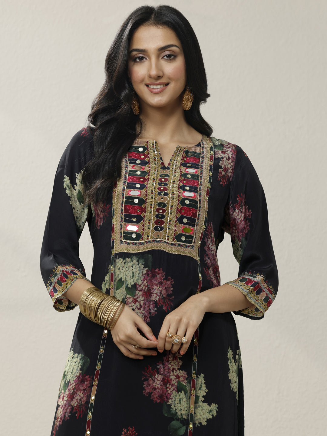 Black Printed Chinon Straight Suit Set With Dupatta